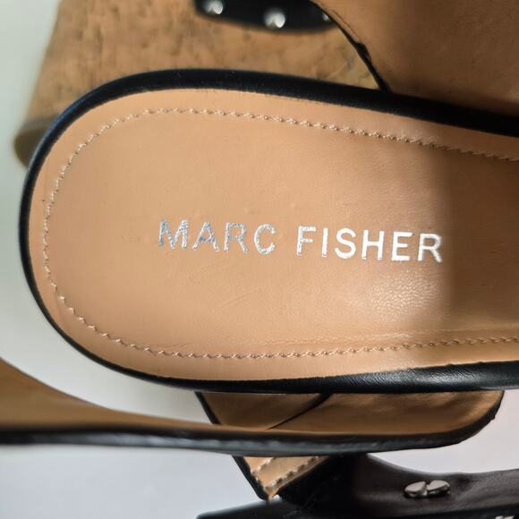 Marc Fisher Rana Wedge Platform Sandals Women's 8M Black Leather Cork Boho - Picture 11 of 12